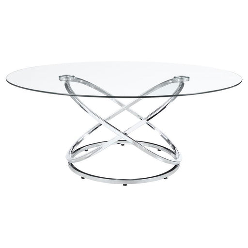 Warren - 3 Piece Oval Glass Top Coffee Table Set - Chrome – Table Sets by CoasterEssence at Furniture Wholesale Plus , Nashville furniture store