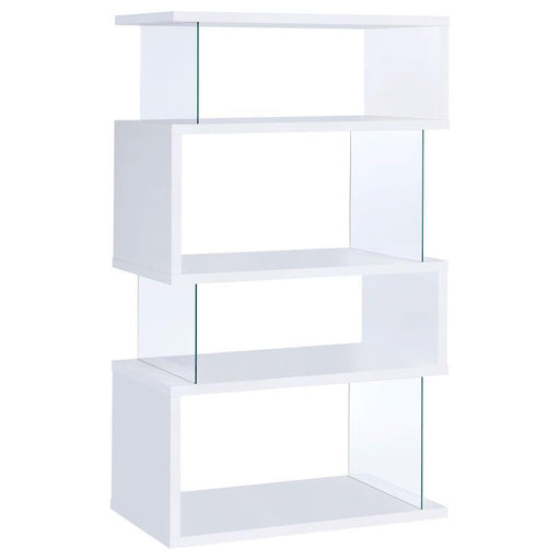 Emelle - 4-Shelf Glass Panel Bookshelf - Premium Standard Bookcases from CoasterEveryday - Just $229! Shop now at Furniture Wholesale Plus  We are the best furniture store in Nashville, Hendersonville, Goodlettsville, Madison, Antioch, Mount Juliet, Lebanon, Gallatin, Springfield, Murfreesboro, Franklin, Brentwood