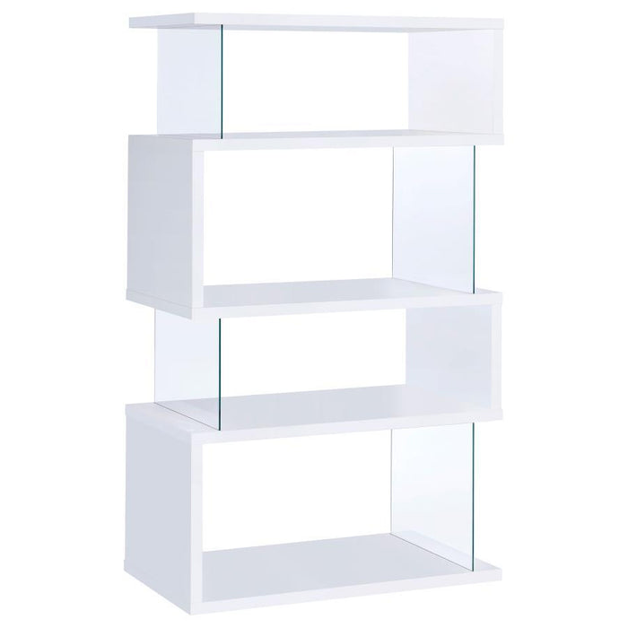 Emelle - 4-Shelf Glass Panel Bookshelf - Premium Standard Bookcases from CoasterEveryday - Just $229! Shop now at Furniture Wholesale Plus  We are the best furniture store in Nashville, Hendersonville, Goodlettsville, Madison, Antioch, Mount Juliet, Lebanon, Gallatin, Springfield, Murfreesboro, Franklin, Brentwood