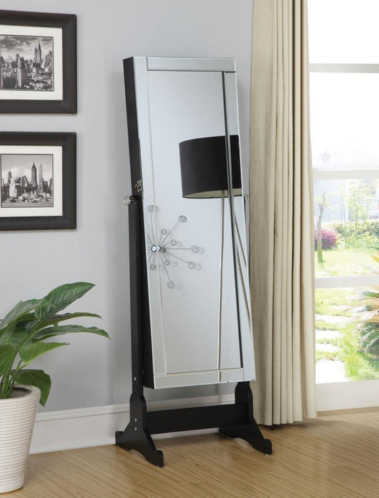 Cortez - Cheval Mirror With Jewelry Storage - Black – Storage Mirrors by CoasterEssence at Furniture Wholesale Plus , Nashville furniture store