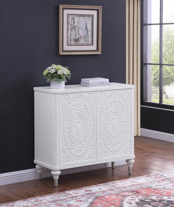 Cardella - 2 Door Mandala Accent Cabinet - Distressed White – Accent Cabinets by Coaster Fine Furniture at Furniture Wholesale Plus , Nashville furniture store
