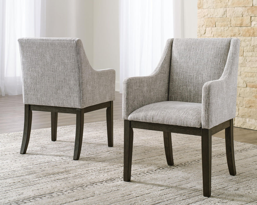 Burkhaus - Dining UPH Arm Chair (Set of 2) - Beige / Dark Brown – Chair Sets by Signature Design by Ashley® at Furniture Wholesale Plus , Nashville furniture store