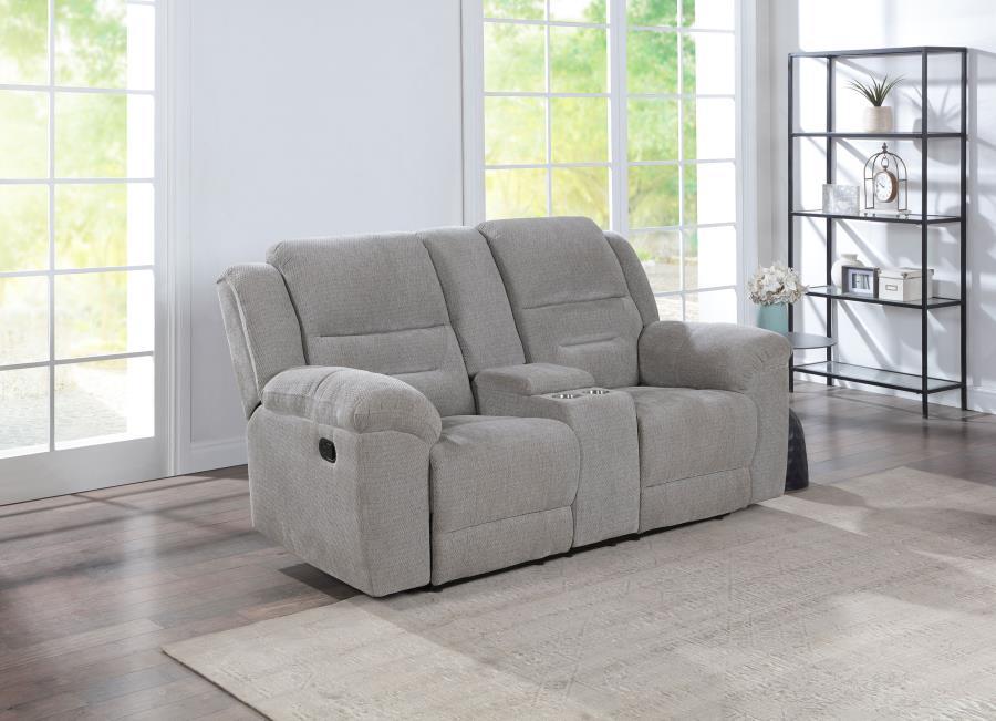 Gilson - Chenille Upholstered Reclining Loveseat - Gray – Reclining Loveseats by Coaster Fine Furniture at Furniture Wholesale Plus , Nashville furniture store