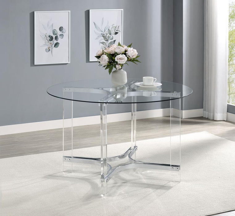 Keeling - Round Glass Top Acrylic Dining Table - Chrome – Dining Tables by Coaster Fine Furniture at Furniture Wholesale Plus , Nashville furniture store