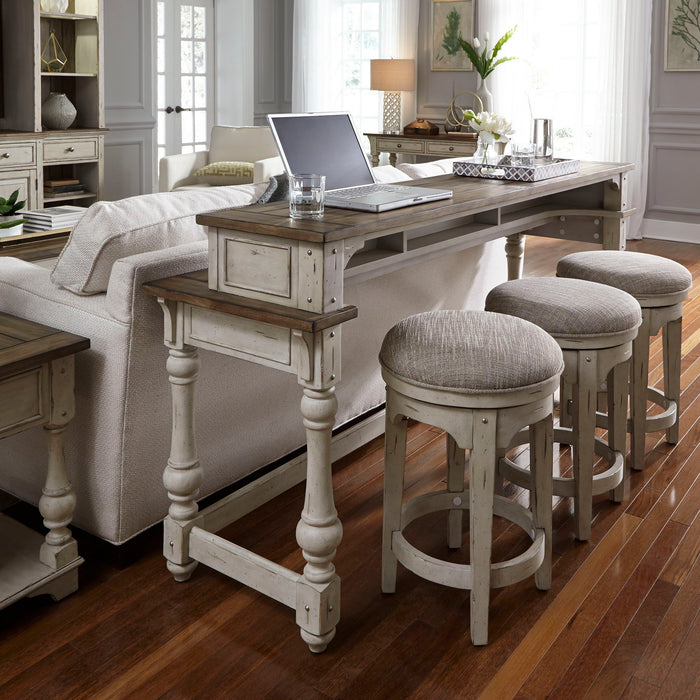 Morgan Creek - 4 Piece Console Set (1 Console 3 Stools) - Antique White / Wirebrushed Tobacco Accents – 4 Piece Dining Room Sets by Liberty Furniture at Furniture Wholesale Plus , Nashville furniture store