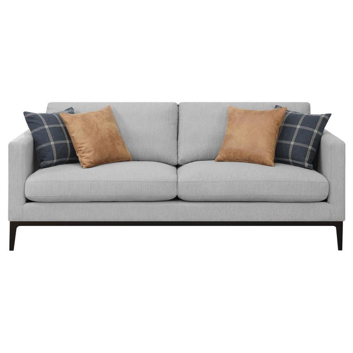 Apperson - Upholstered Track Arm Sofa - Light Gray – Stationary Sofas by CoasterElevations at Furniture Wholesale Plus , Nashville furniture store