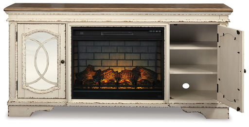 Realyn - 2 Pc. - 74" TV Stand with Electric Infrared Fireplace Insert - Chipped White – Fireplace TV Stands by Signature Design by Ashley® at Furniture Wholesale Plus , Nashville furniture store