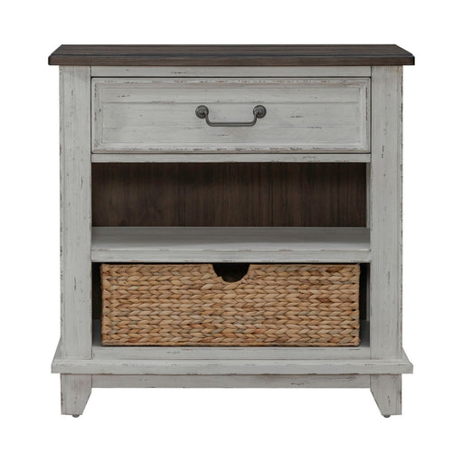 River Place - Bedside Chest With Charging Station - Riverstone White & Tobacco – Bedside Chests by Liberty Furniture at Furniture Wholesale Plus , Nashville furniture store
