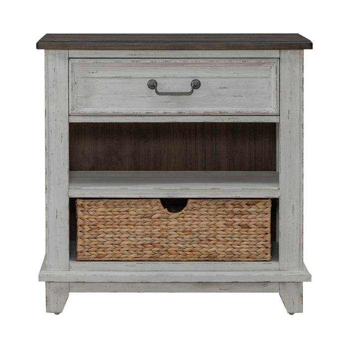 River Place - Bedside Chest With Charging Station - Riverstone White & Tobacco – Bedside Chests by Liberty Furniture at Furniture Wholesale Plus , Nashville furniture store