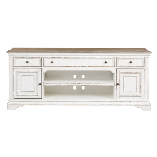 Magnolia Manor - Entertainment TV Stand - Antique White – TV Stands by Liberty Furniture at Furniture Wholesale Plus , Nashville furniture store