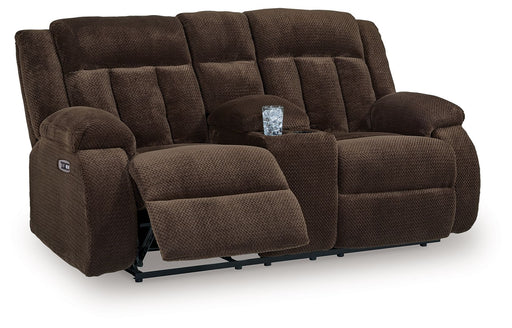 Free Wake - Double Relcining Power Loveseat With Console - Chocolate – Reclining Loveseats by Signature Design by Ashley® at Furniture Wholesale Plus , Nashville furniture store