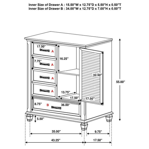 Franco - 5-Drawer Door Chest - Premium Gentleman’s Chests from CoasterEssence - Just $1049! Shop now at Furniture Wholesale Plus  We are the best furniture store in Nashville, Hendersonville, Goodlettsville, Madison, Antioch, Mount Juliet, Lebanon, Gallatin, Springfield, Murfreesboro, Franklin, Brentwood