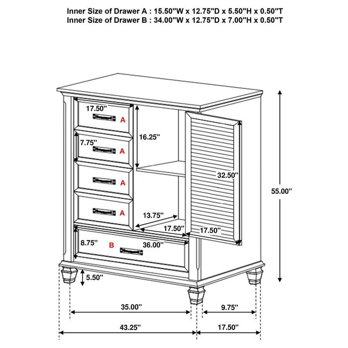 Franco - 5-Drawer Door Chest – Door Chests by CoasterEssence at Furniture Wholesale Plus , Nashville furniture store