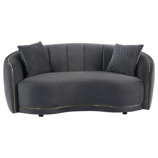 Brookside - Velvet Upholstered Curved Loveseat - Dark Gray - Premium Stationary Loveseats from CoasterEveryday - Just $1049! Shop now at Furniture Wholesale Plus  We are the best furniture store in Nashville, Hendersonville, Goodlettsville, Madison, Antioch, Mount Juliet, Lebanon, Gallatin, Springfield, Murfreesboro, Franklin, Brentwood