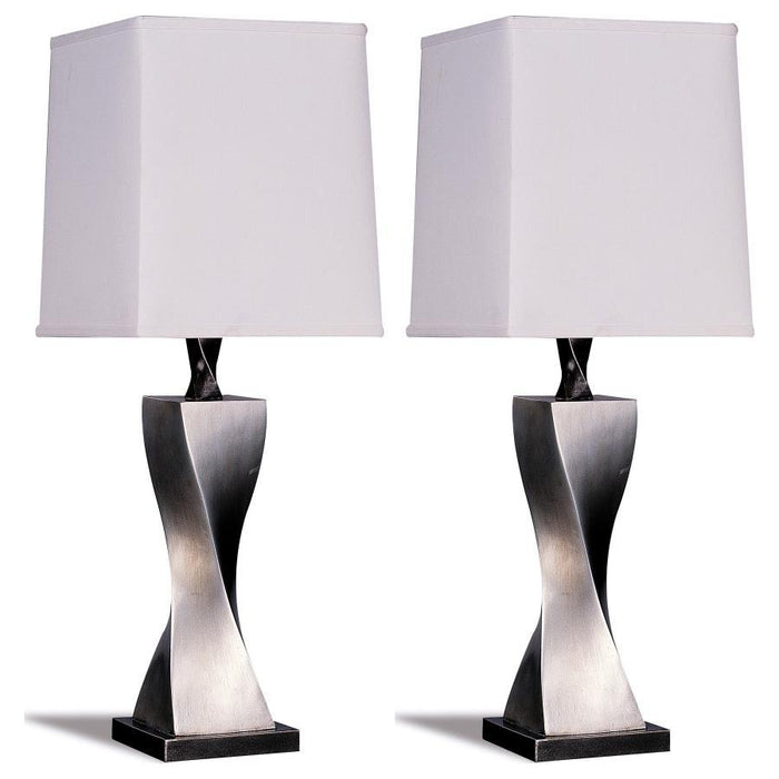 Keene - Tapered Shade Table Lamp Silver (Set of 2) - Distressed Silver – Lamp Sets by CoasterEveryday at Furniture Wholesale Plus , Nashville furniture store