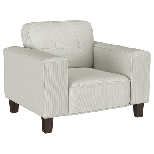 Deerhurst - Upholstered Track Arm Tufted Accent Chair - Greige – Arm Chairs by Coaster Fine Furniture at Furniture Wholesale Plus , Nashville furniture store