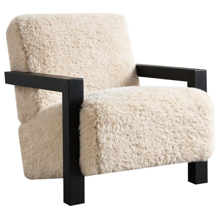 Fitzroy - Faux Fur Upholstered Chair Solid Wood Arms - Latte – Arm Chairs by Coaster Fine Furniture at Furniture Wholesale Plus , Nashville furniture store