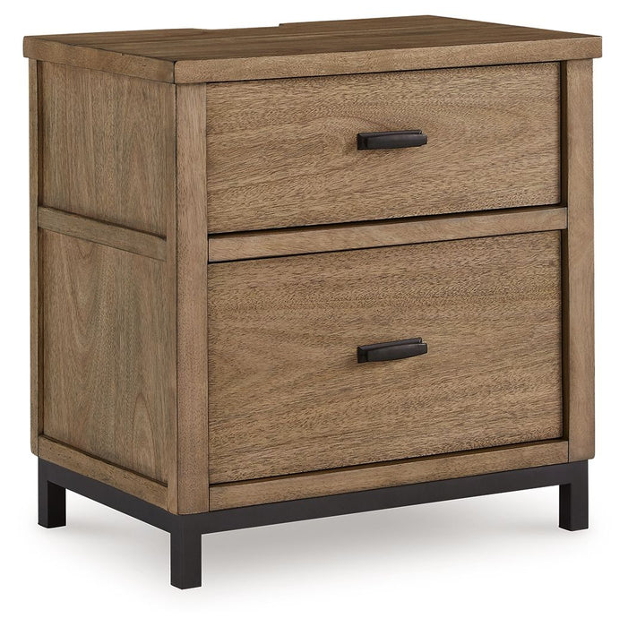 Tomtyn - Two Drawer Night Stand - Light Brown – Nightstands w/ Charging Stations by Benchcraft® at Furniture Wholesale Plus , Nashville furniture store