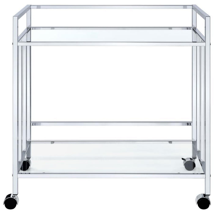Cara - 2-tier Rectangular Glass Shelf Metal Bar Cart - Premium Bar Carts from CoasterEssence - Just $209! Shop now at Furniture Wholesale Plus  We are the best furniture store in Nashville, Hendersonville, Goodlettsville, Madison, Antioch, Mount Juliet, Lebanon, Gallatin, Springfield, Murfreesboro, Franklin, Brentwood
