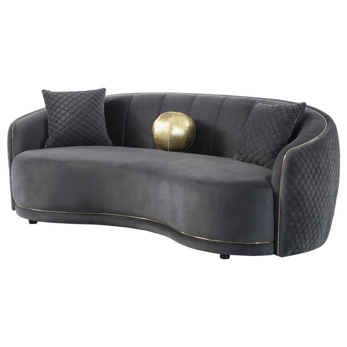 Brookside - Velvet Upholstered Curved Sofa - Dark Gray – Stationary Sofas by CoasterEveryday at Furniture Wholesale Plus , Nashville furniture store