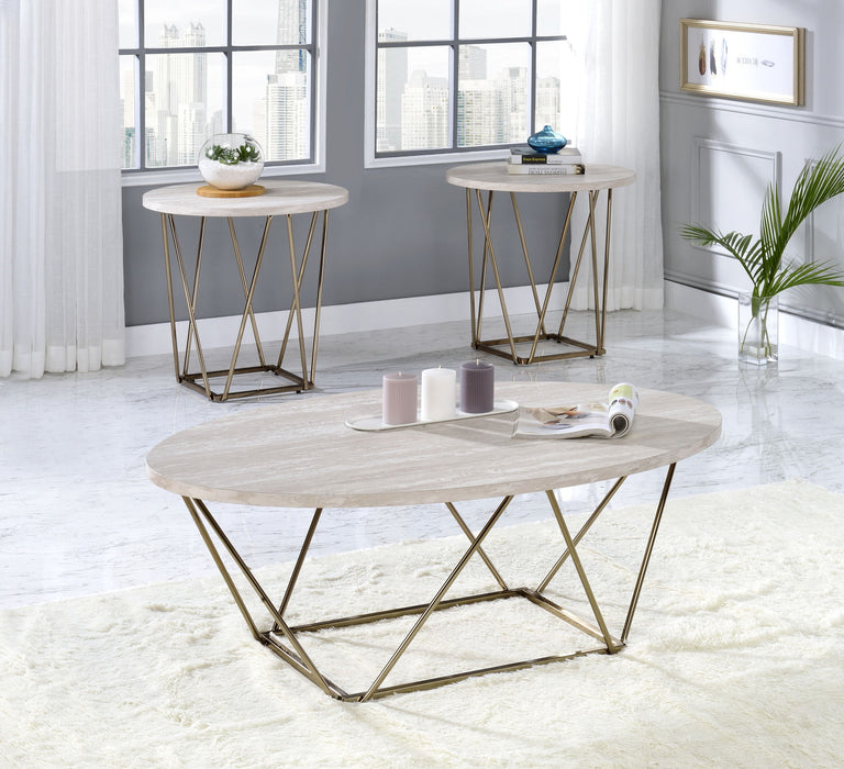 Rowyn - 3 Piece Table Set, Faux Marble Paper Top - White – Table Sets by Steve Silver Furniture at Furniture Wholesale Plus , Nashville furniture store