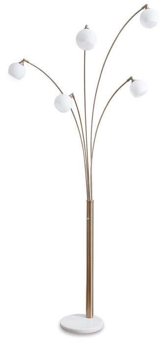 Taliya - Metal Arc Lamp  - Champagne / White – Floor Lamps by Signature Design by Ashley® at Furniture Wholesale Plus , Nashville furniture store