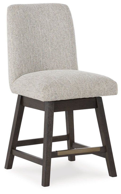 Burkhaus - Upholstered Swivel Barstool (Set of 2) - Beige / Dark Brown – Stool Sets by Signature Design by Ashley® at Furniture Wholesale Plus , Nashville furniture store
