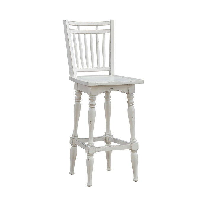 Magnolia Manor - Spindle Back Swivel Bar Stool - Antique White & Weathered Bark – Bar Height (28"-30") by Liberty Furniture at Furniture Wholesale Plus , Nashville furniture store