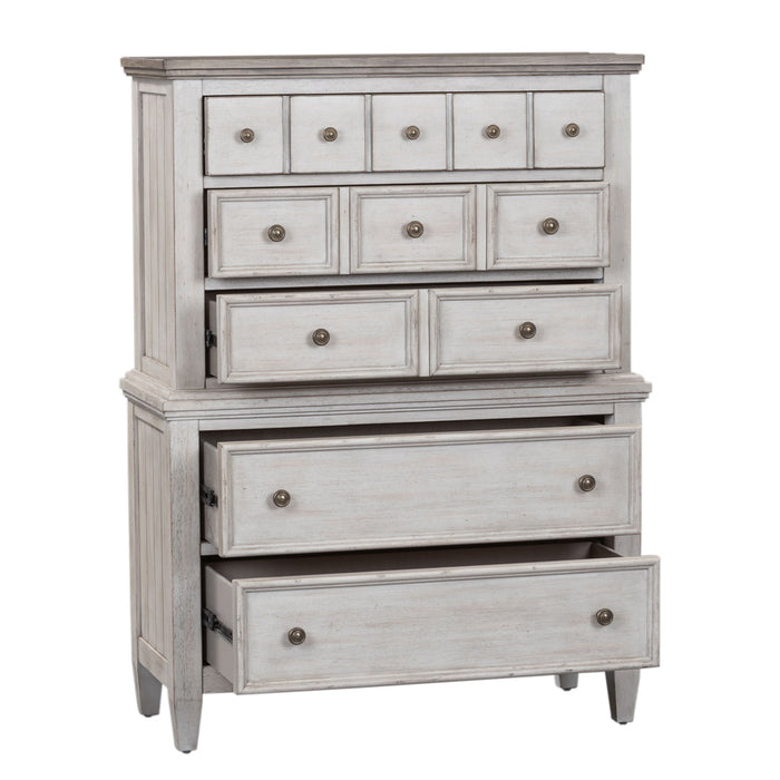 Heartland - 5 Drawer Chest - Antique White / Tobacco Tops – Accent Chests by Liberty Furniture at Furniture Wholesale Plus , Nashville furniture store