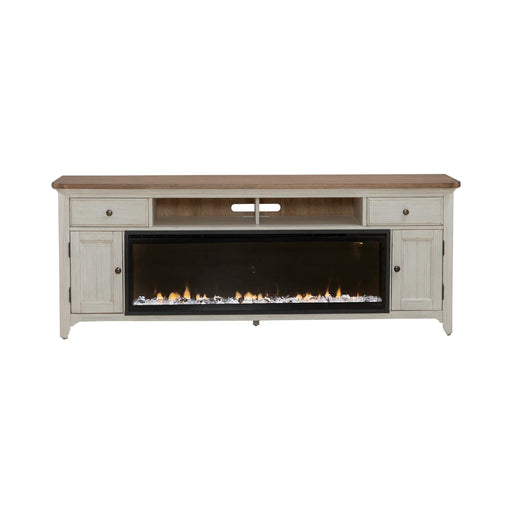 Fireplace TV Consoles - 79" Console With Fire - Medium Brown – Fireplace TV Stands by Liberty Furniture at Furniture Wholesale Plus , Nashville furniture store