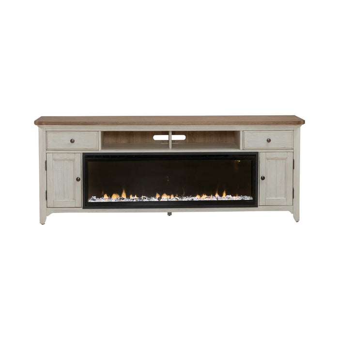 Fireplace TV Consoles - 79" Console With Fire - Medium Brown – Fireplace TV Stands by Liberty Furniture at Furniture Wholesale Plus , Nashville furniture store
