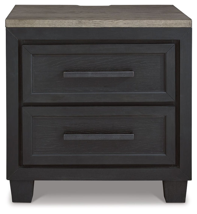 Foyland - Two Drawer Night Stand - Black / Brown – Nightstands w/ Charging Stations by Signature Design by Ashley® at Furniture Wholesale Plus , Nashville furniture store