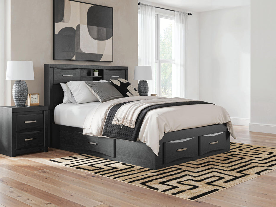 Stabotta - Queen Bookcase Bed With Storage Footboard And 2 Under Bed Storage Units - Black – Storage Beds by Signature Design by Ashley® at Furniture Wholesale Plus , Nashville furniture store