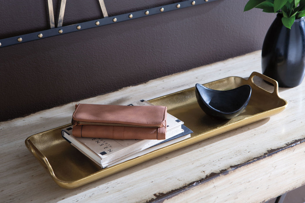 Posy - Tray - Gold Finish – Trays by Signature Design by Ashley® at Furniture Wholesale Plus , Nashville furniture store