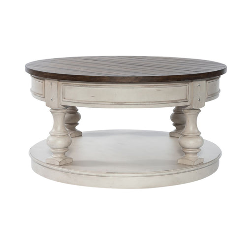 Morgan Creek - Round Cocktail Table - Antique White / Wirebrushed Tobacco Accents – Cocktail Tables by Liberty Furniture at Furniture Wholesale Plus , Nashville furniture store