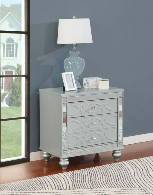 Gunnison - 2-Drawer Nightstand - Silver Metallic - Premium Accent Nightstands from CoasterEssence - Just $369! Shop now at Furniture Wholesale Plus  We are the best furniture store in Nashville, Hendersonville, Goodlettsville, Madison, Antioch, Mount Juliet, Lebanon, Gallatin, Springfield, Murfreesboro, Franklin, Brentwood