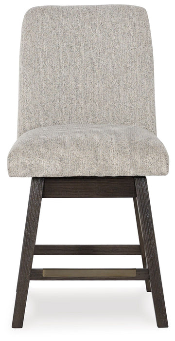 Burkhaus - Upholstered Swivel Barstool (Set of 2) - Beige / Dark Brown – Stool Sets by Signature Design by Ashley® at Furniture Wholesale Plus , Nashville furniture store