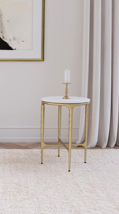 Baldwin - Round Marble Top Side Table - White And Gold – Side Tables by Coaster Fine Furniture at Furniture Wholesale Plus , Nashville furniture store