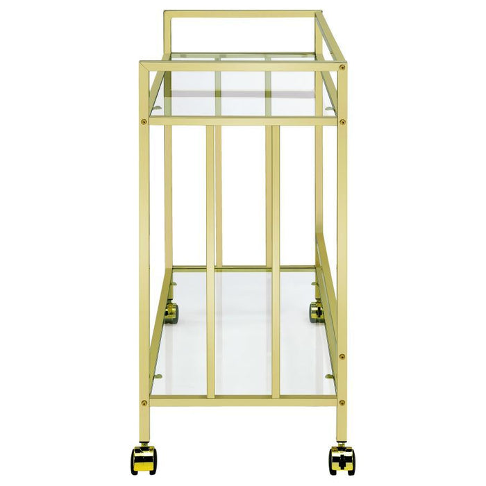 Cara - 2-tier Rectangular Glass Shelf Metal Bar Cart - Premium Bar Carts from CoasterEssence - Just $209! Shop now at Furniture Wholesale Plus  We are the best furniture store in Nashville, Hendersonville, Goodlettsville, Madison, Antioch, Mount Juliet, Lebanon, Gallatin, Springfield, Murfreesboro, Franklin, Brentwood