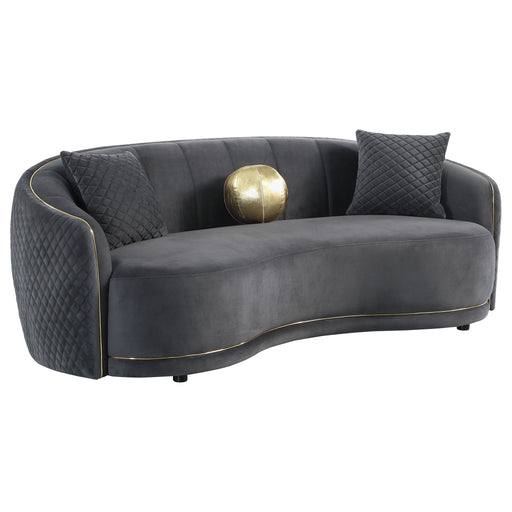 Brookside - Velvet Upholstered Curved Sofa - Dark Gray – Stationary Sofas by CoasterEveryday at Furniture Wholesale Plus , Nashville furniture store