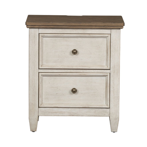 Heartland - 2 Drawer Nightstand With Charging Station - Antique White / Tobacco Tops – Nightstands w/ Charging Stations by Liberty Furniture at Furniture Wholesale Plus , Nashville furniture store