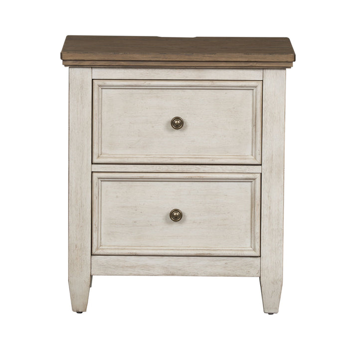 Heartland - 2 Drawer Nightstand With Charging Station - Antique White / Tobacco Tops – Nightstands w/ Charging Stations by Liberty Furniture at Furniture Wholesale Plus , Nashville furniture store