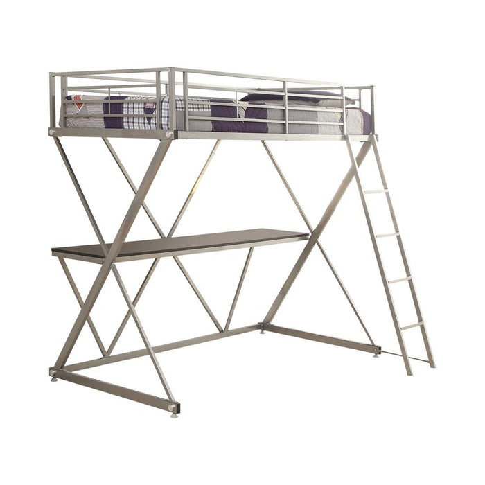 Hyde Twin Workstation Loft Bed Silver - Premium Loft Bed from Coaster Z2 Standard - Just $418! Shop now at Furniture Wholesale Plus  We are the best furniture store in Nashville, Hendersonville, Goodlettsville, Madison, Antioch, Mount Juliet, Lebanon, Gallatin, Springfield, Murfreesboro, Franklin, Brentwood