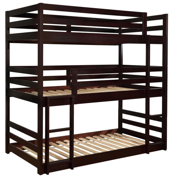 Sandler Twin Triple Bunk Bed Cappuccino - Premium Bunk Bed from Coaster Z2 Standard - Just $778! Shop now at Furniture Wholesale Plus  We are the best furniture store in Nashville, Hendersonville, Goodlettsville, Madison, Antioch, Mount Juliet, Lebanon, Gallatin, Springfield, Murfreesboro, Franklin, Brentwood