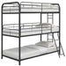 Garner Triple Twin Bunk Bed with Ladder Gunmetal - Premium Bunk Bed from Coaster Z2 Standard - Just $478! Shop now at Furniture Wholesale Plus  We are the best furniture store in Nashville, Hendersonville, Goodlettsville, Madison, Antioch, Mount Juliet, Lebanon, Gallatin, Springfield, Murfreesboro, Franklin, Brentwood