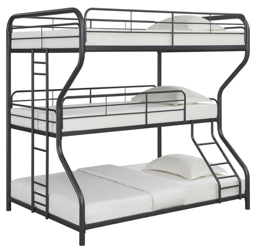 Garner Triple Full Over Twin Over Full Bunk Bed with Ladder Gunmetal - Premium Bunk Bed from Coaster Z2 Standard - Just $538! Shop now at Furniture Wholesale Plus  We are the best furniture store in Nashville, Hendersonville, Goodlettsville, Madison, Antioch, Mount Juliet, Lebanon, Gallatin, Springfield, Murfreesboro, Franklin, Brentwood