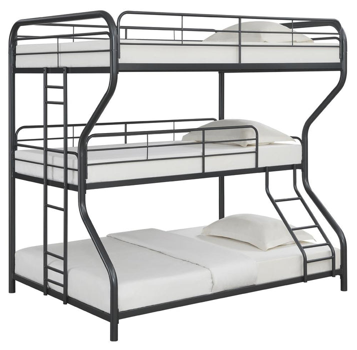 Garner Triple Full Over Twin Over Full Bunk Bed with Ladder Gunmetal - Premium Bunk Bed from Coaster Z2 Standard - Just $538! Shop now at Furniture Wholesale Plus  We are the best furniture store in Nashville, Hendersonville, Goodlettsville, Madison, Antioch, Mount Juliet, Lebanon, Gallatin, Springfield, Murfreesboro, Franklin, Brentwood