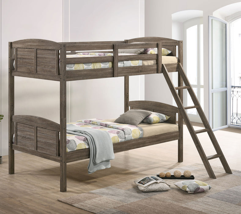 Flynn Bunk Bed Weathered Brown - Premium Bunk Bed from Coaster Z2 Standard - Just $358! Shop now at Furniture Wholesale Plus  We are the best furniture store in Nashville, Hendersonville, Goodlettsville, Madison, Antioch, Mount Juliet, Lebanon, Gallatin, Springfield, Murfreesboro, Franklin, Brentwood