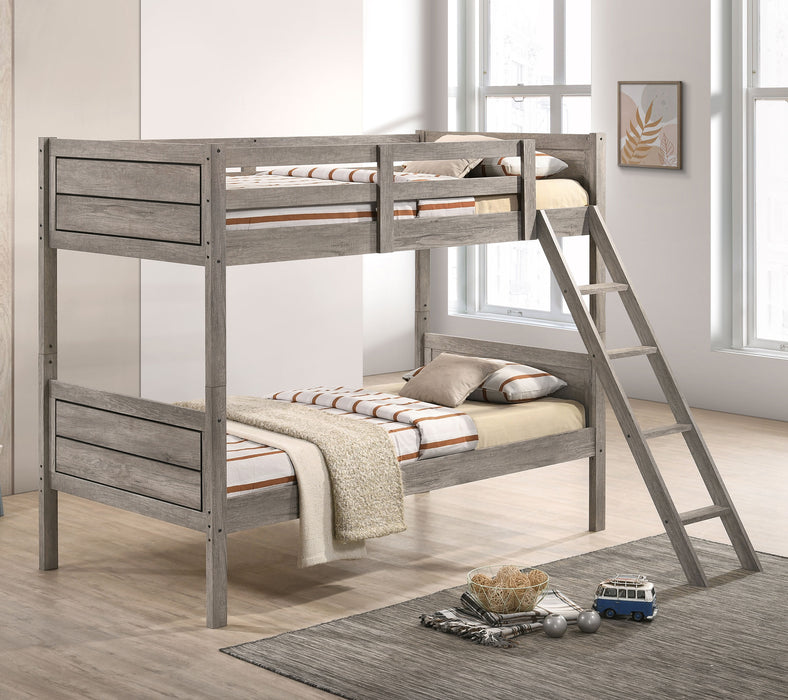 Ryder Bunk Bed Weathered Taupe - Premium Bunk Bed from Coaster Z2 Standard - Just $350! Shop now at Furniture Wholesale Plus  We are the best furniture store in Nashville, Hendersonville, Goodlettsville, Madison, Antioch, Mount Juliet, Lebanon, Gallatin, Springfield, Murfreesboro, Franklin, Brentwood