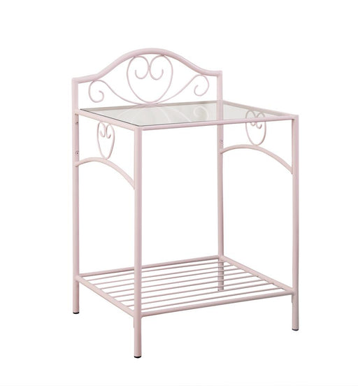 Massi 1-shelf Nightstand with Glass Top Powder Pink - Premium Nightstand from Coaster Z2 Standard - Just $88! Shop now at Furniture Wholesale Plus  We are the best furniture store in Nashville, Hendersonville, Goodlettsville, Madison, Antioch, Mount Juliet, Lebanon, Gallatin, Springfield, Murfreesboro, Franklin, Brentwood